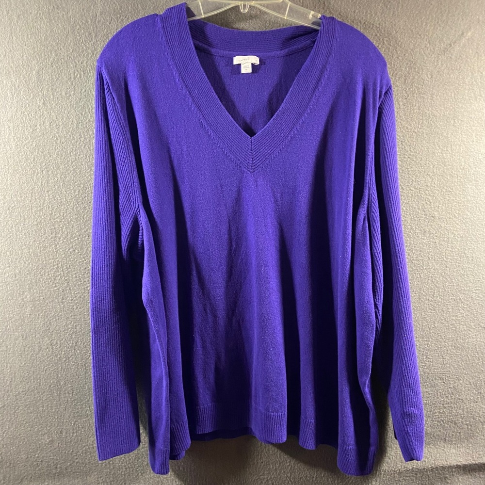 Catherines 3x Sweater V-Neck Ribbed Sleeve Cotton Purple Plus minimalist office